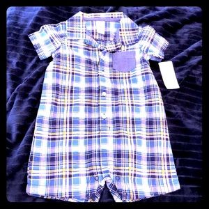 NEW! Carters 18m Blue Preppy‎ Check Plaid Romper